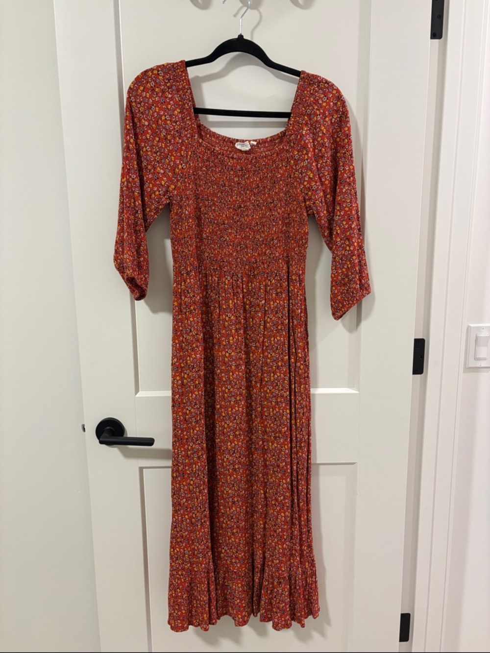 Fat Face Rust Floral Maxi Dress with Smocked Bodice